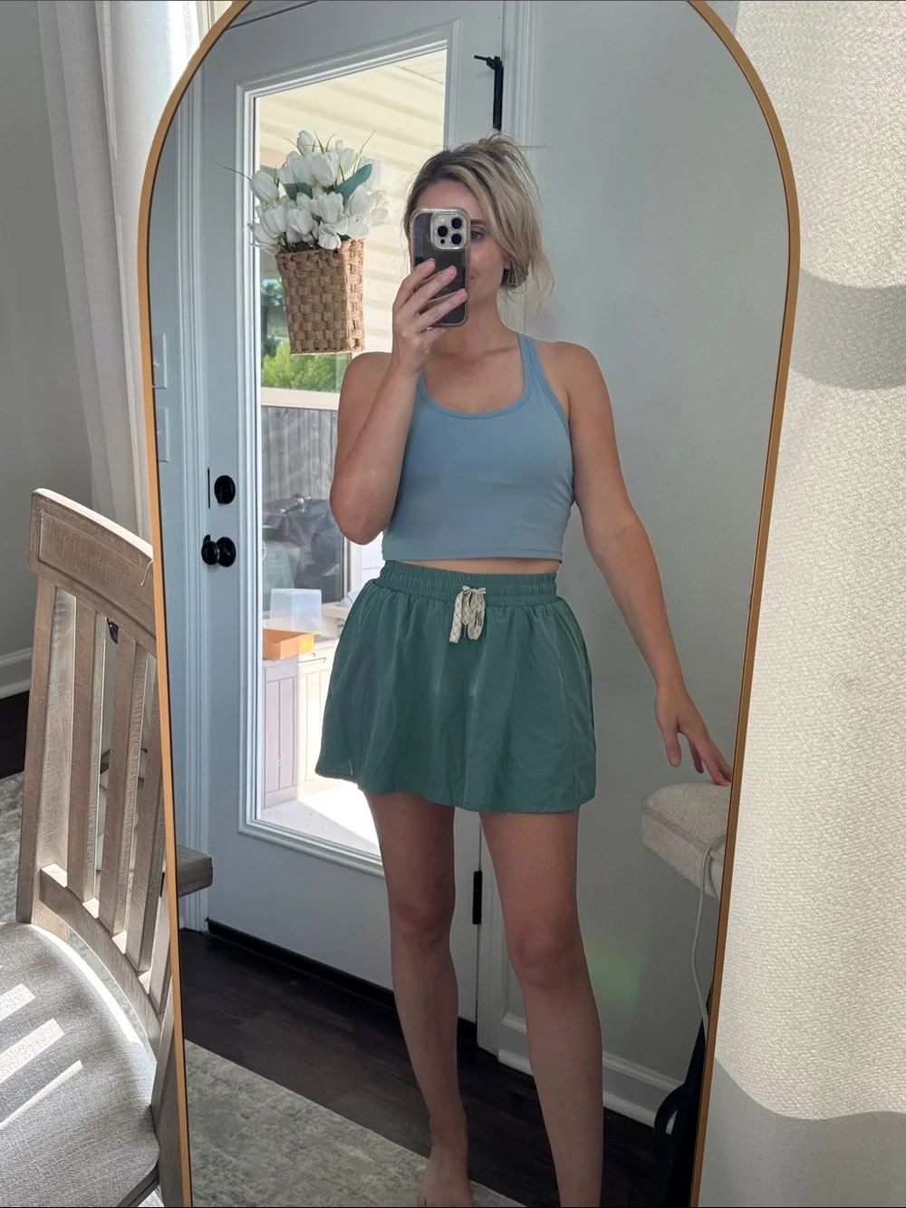 Green Athletic Skort with Drawstring - Picture 2 of 7